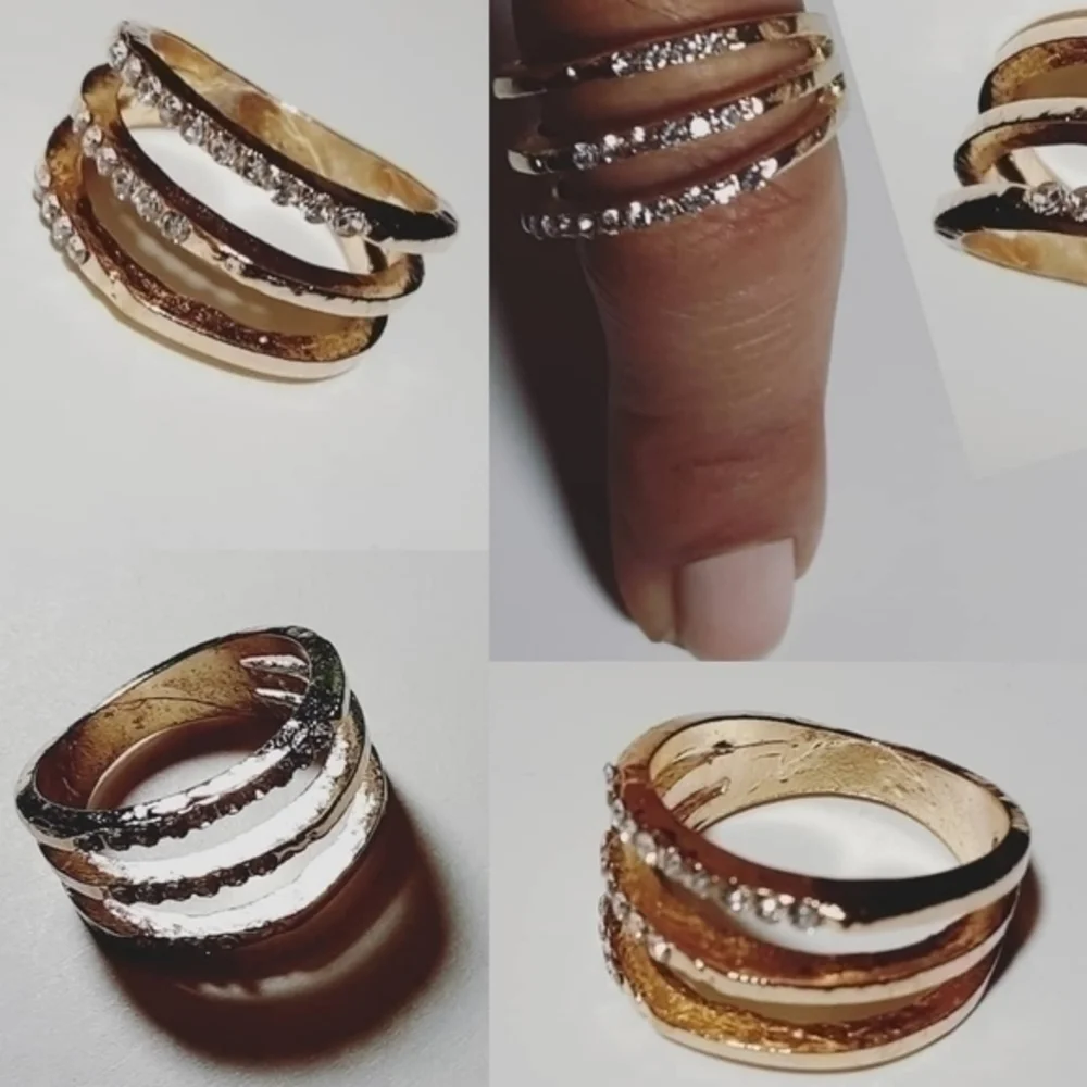 Cocktail CZ Midi Ring Cuff- Gold Tone